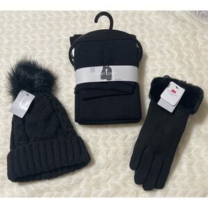 NEW Bundle of Faux Suede Gloves, Knit Scarf and Toboggan